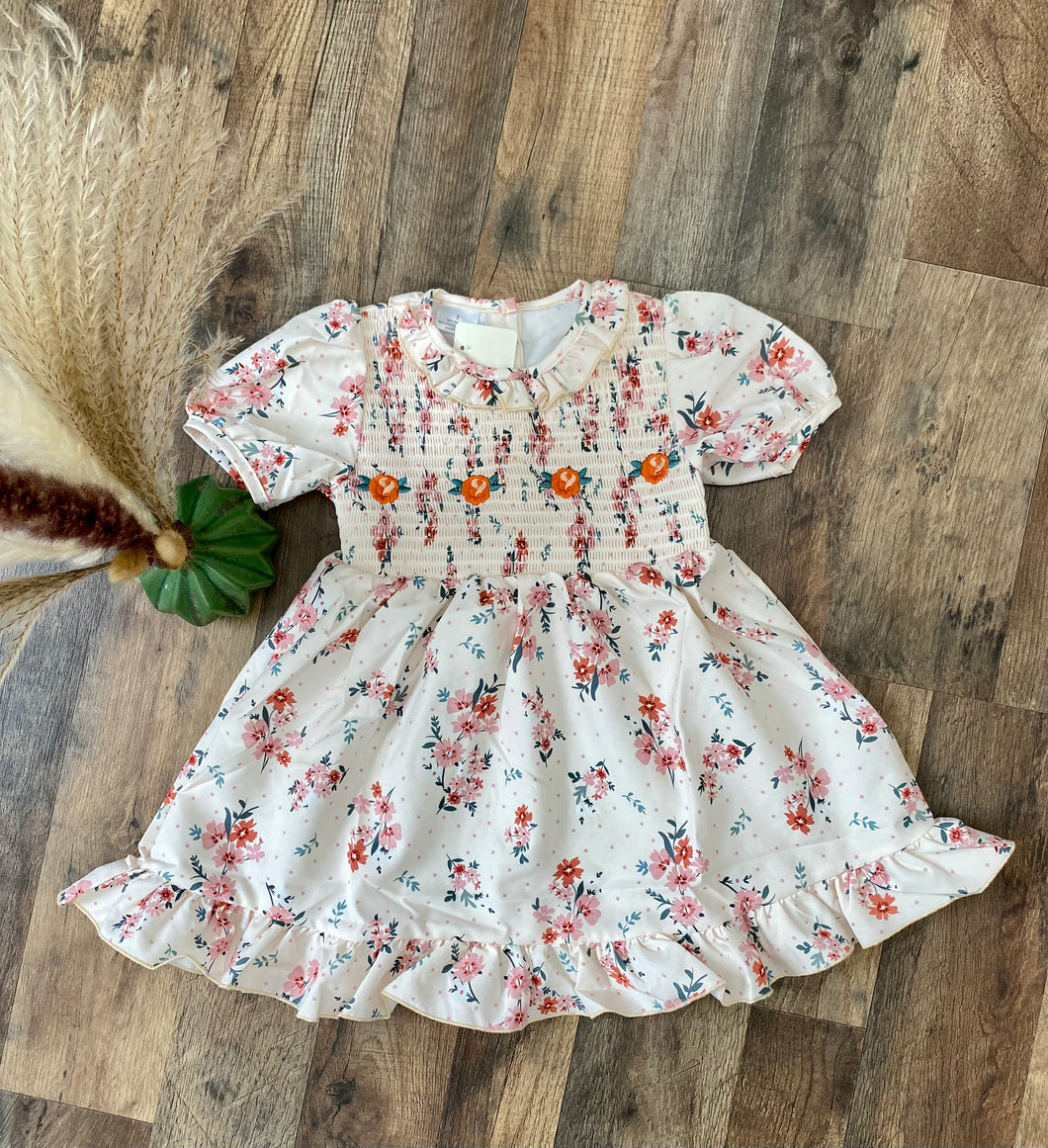 Pink Roses Smocked Dress